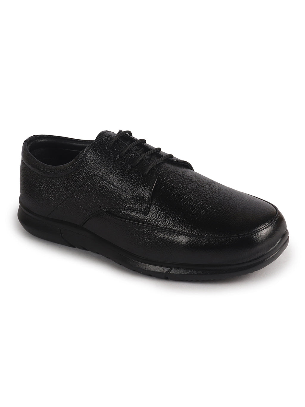 Men Black Genuine Leather Formal Office Textured Lace Up Round Toe Derby Shoes|Memory Cushioned Insole, Flexible Fit, Lightweight and Slip Resistant Sole with Comfort