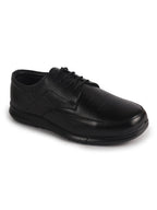 Men Black Genuine Leather Formal Office Textured Lace Up Round Toe Derby Shoes|Memory Cushioned Insole, Flexible Fit, Lightweight and Slip Resistant Sole with Comfort