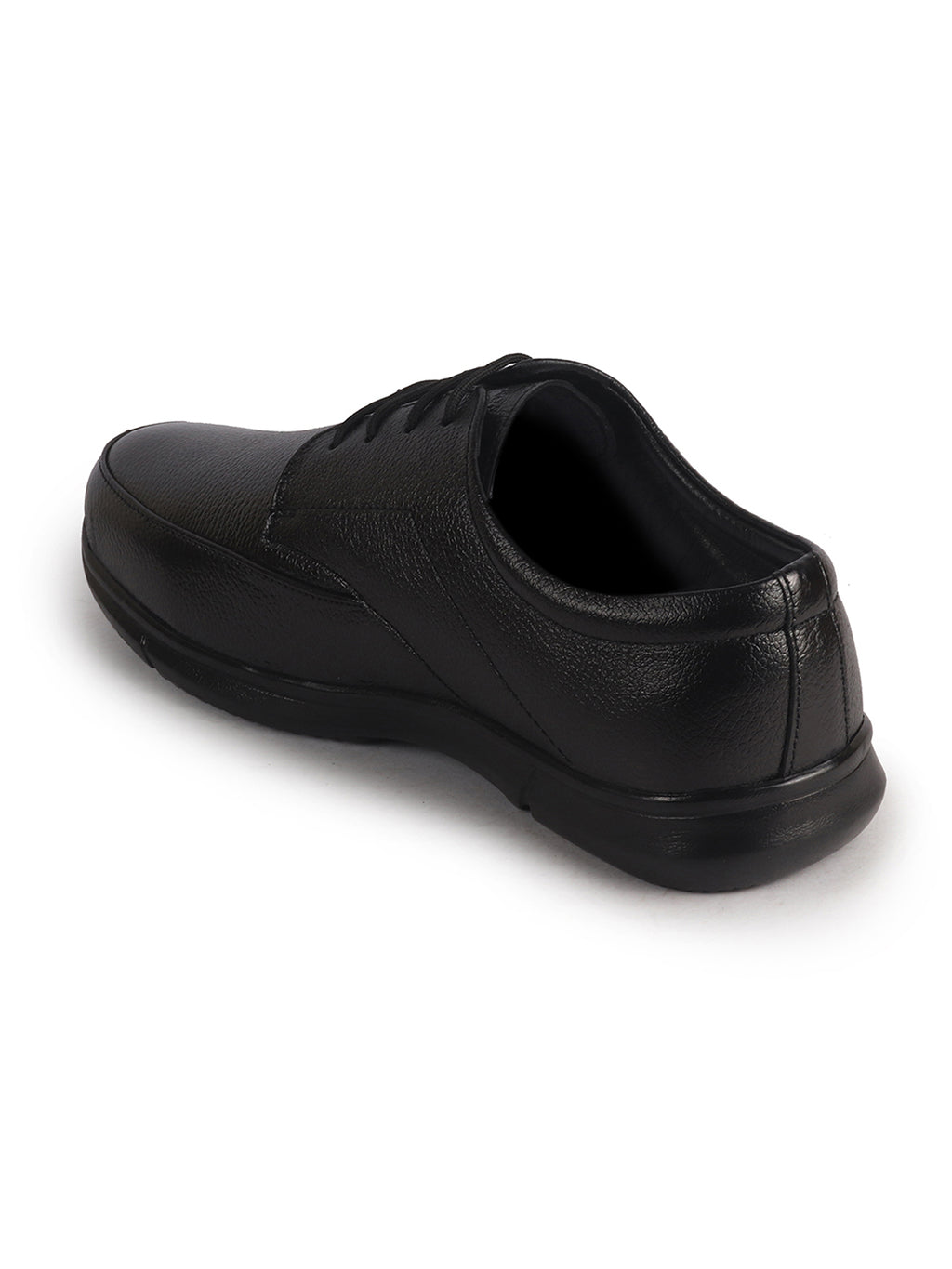 Men Black Genuine Leather Formal Office Textured Lace Up Round Toe Derby Shoes|Memory Cushioned Insole, Flexible Fit, Lightweight and Slip Resistant Sole with Comfort