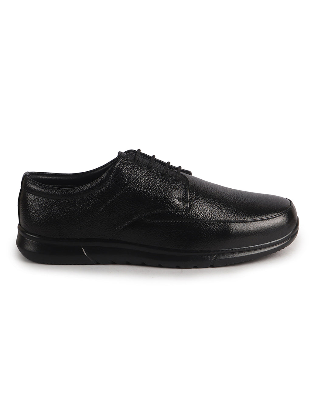 Men Black Genuine Leather Formal Office Textured Lace Up Round Toe Derby Shoes|Memory Cushioned Insole, Flexible Fit, Lightweight and Slip Resistant Sole with Comfort
