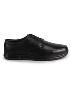 Men Black Genuine Leather Formal Office Textured Lace Up Round Toe Derby Shoes|Memory Cushioned Insole, Flexible Fit, Lightweight and Slip Resistant Sole with Comfort