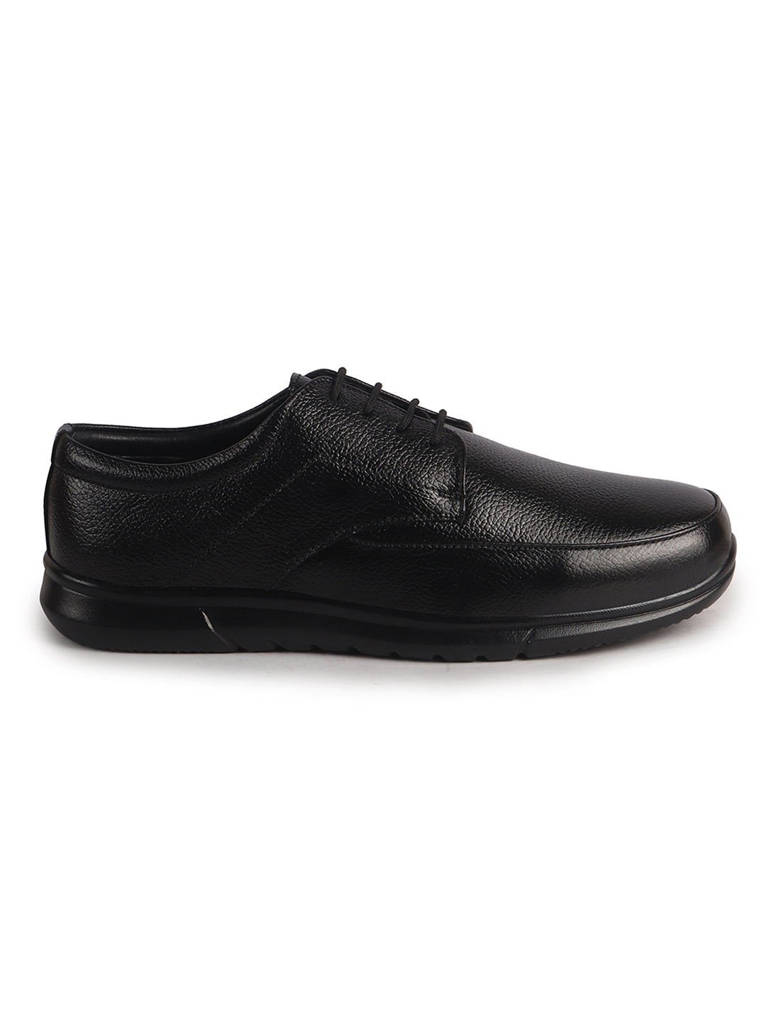 Men Black Genuine Leather Formal Office Textured Lace Up Round Toe Derby Shoes|Memory Cushioned Insole, Flexible Fit, Lightweight and Slip Resistant Sole with Comfort