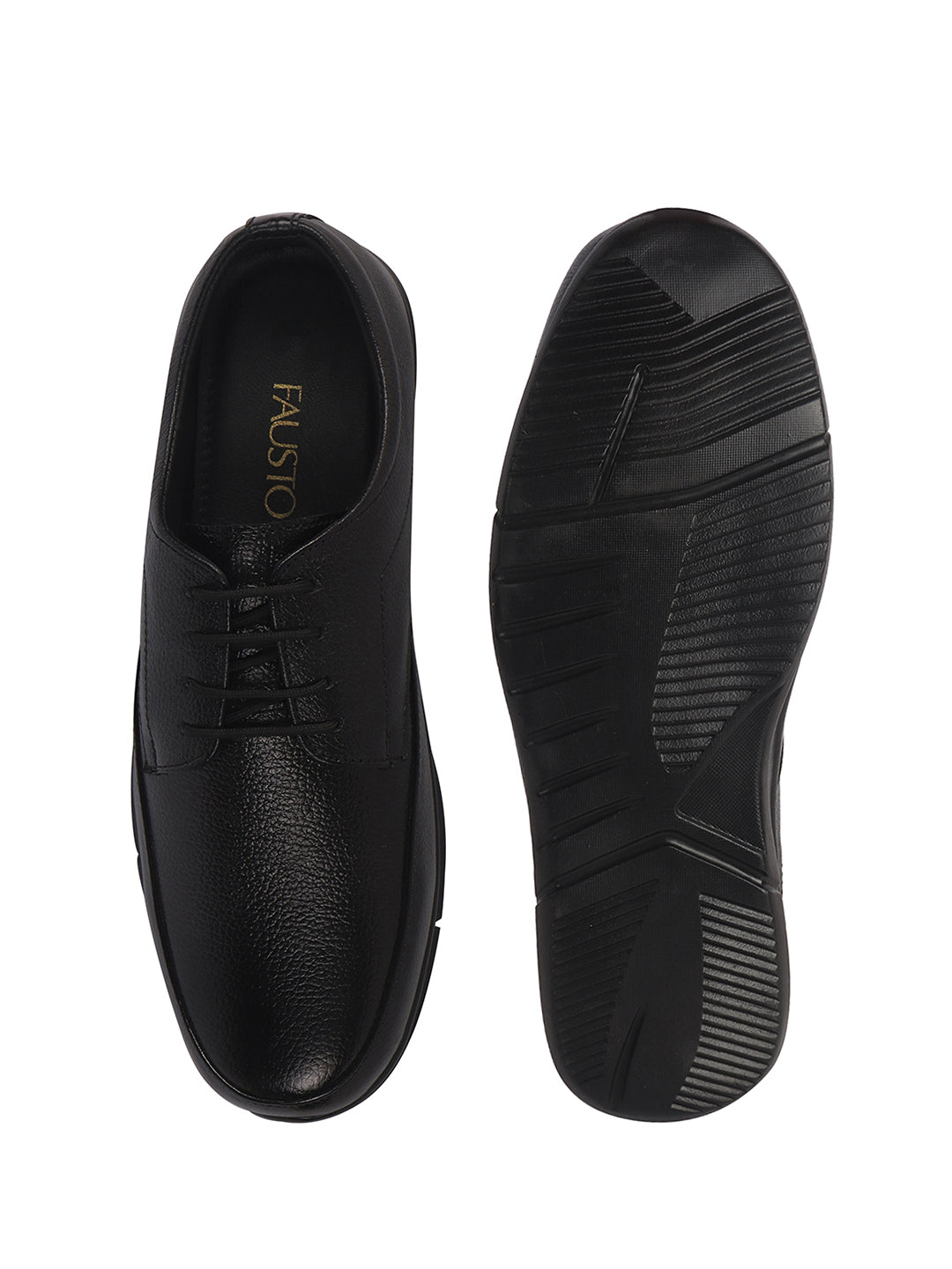 Men Black Genuine Leather Formal Office Textured Lace Up Round Toe Derby Shoes|Memory Cushioned Insole, Flexible Fit, Lightweight and Slip Resistant Sole with Comfort