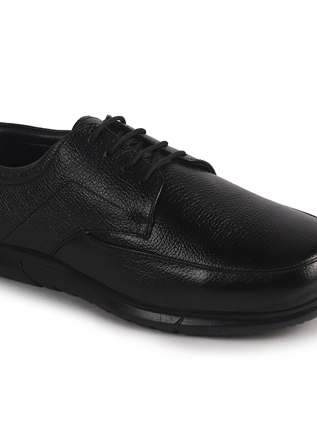 Men Black Genuine Leather Formal Office Textured Lace Up Round Toe Derby Shoes|Memory Cushioned Insole, Flexible Fit, Lightweight and Slip Resistant Sole with Comfort