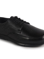 Men Black Genuine Leather Formal Office Textured Lace Up Round Toe Derby Shoes|Memory Cushioned Insole, Flexible Fit, Lightweight and Slip Resistant Sole with Comfort