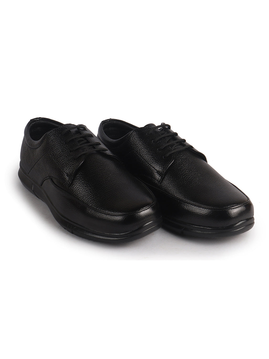 Men Black Genuine Leather Formal Office Textured Lace Up Round Toe Derby Shoes|Memory Cushioned Insole, Flexible Fit, Lightweight and Slip Resistant Sole with Comfort