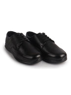 Men Black Genuine Leather Formal Office Textured Lace Up Round Toe Derby Shoes|Memory Cushioned Insole, Flexible Fit, Lightweight and Slip Resistant Sole with Comfort