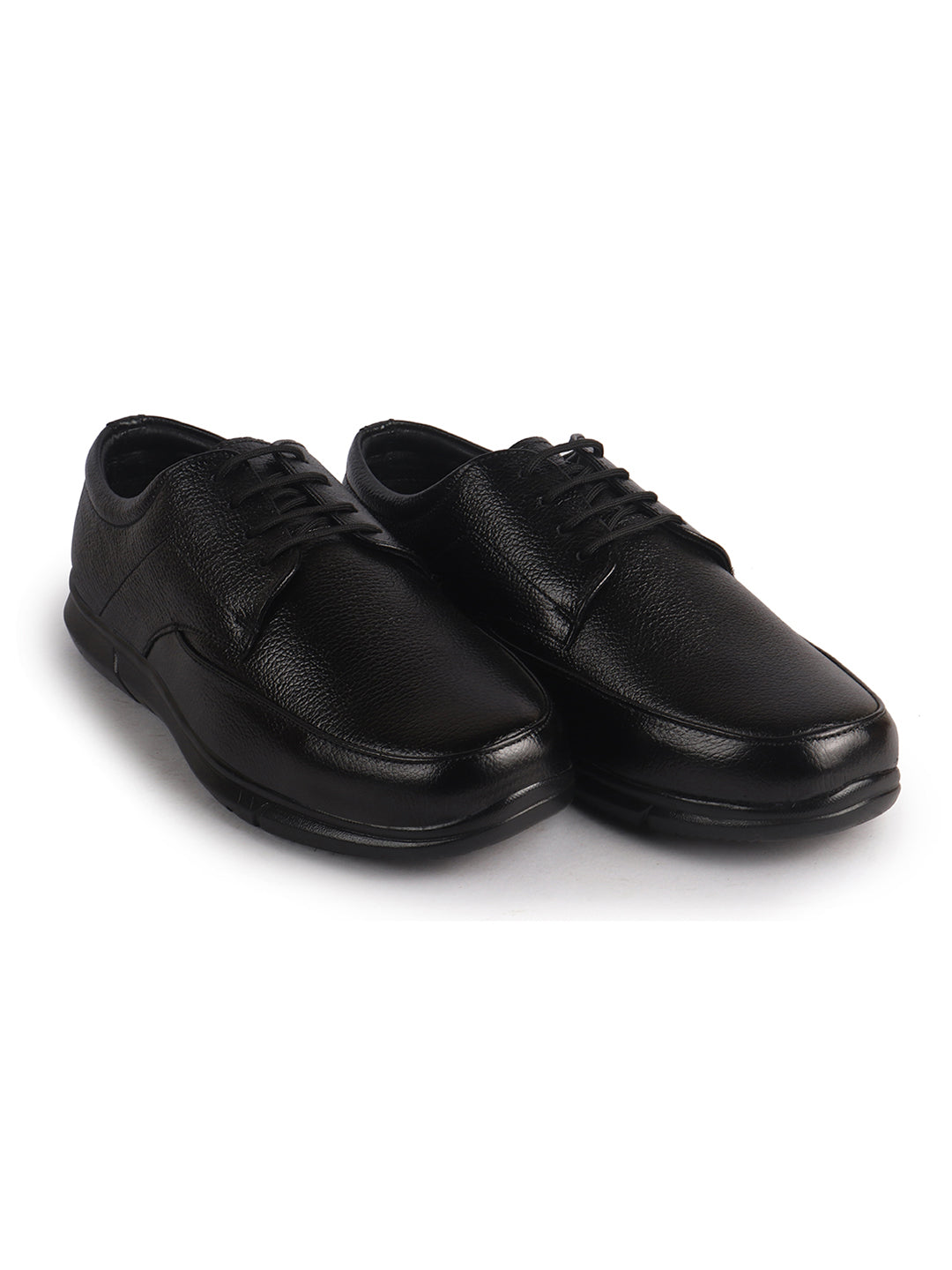 Men Black Genuine Leather Formal Office Textured Lace Up Round Toe Derby Shoes|Memory Cushioned Insole, Flexible Fit, Lightweight and Slip Resistant Sole with Comfort