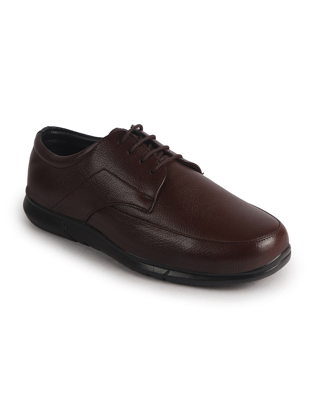 Men Brown Genuine Leather Formal Office Textured Lace Up Round Toe Derby Shoes|Memory Cushioned Insole, Flexible Fit, Lightweight and Slip Resistant Sole with Comfort
