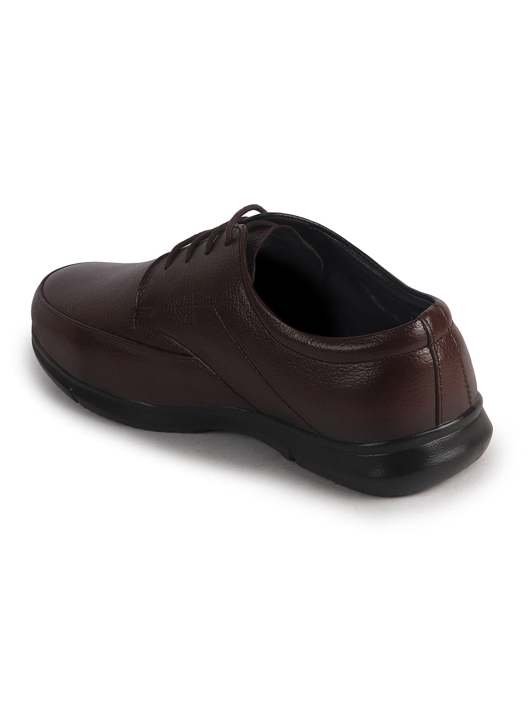 Men Brown Genuine Leather Formal Office Textured Lace Up Round Toe Derby Shoes|Memory Cushioned Insole, Flexible Fit, Lightweight and Slip Resistant Sole with Comfort