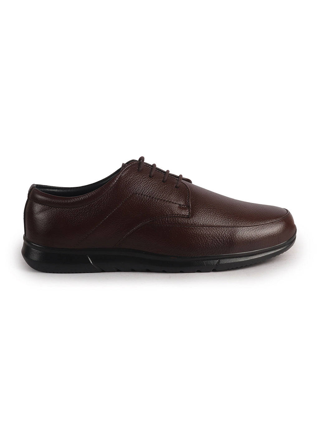 Men Brown Genuine Leather Formal Office Textured Lace Up Round Toe Derby Shoes|Memory Cushioned Insole, Flexible Fit, Lightweight and Slip Resistant Sole with Comfort