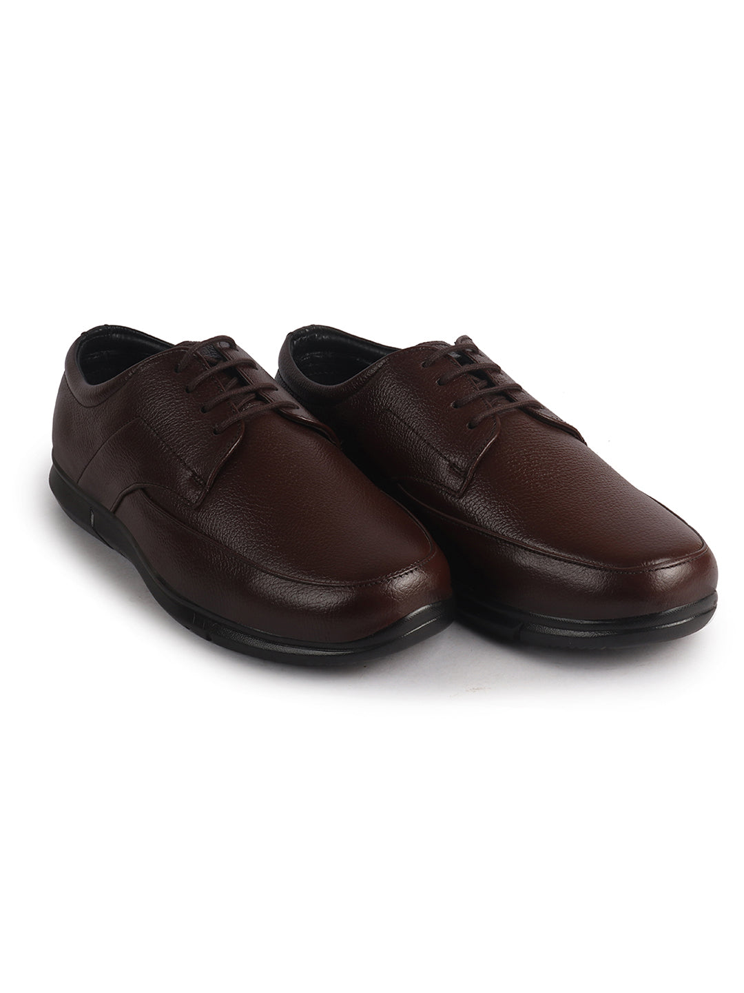 Men Brown Genuine Leather Formal Office Textured Lace Up Round Toe Derby Shoes|Memory Cushioned Insole, Flexible Fit, Lightweight and Slip Resistant Sole with Comfort