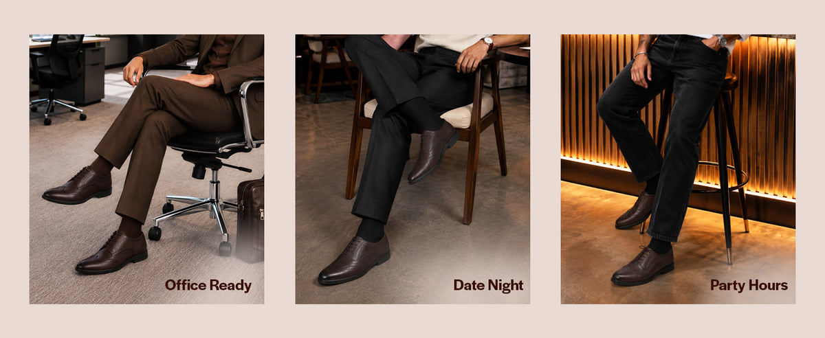 Men Brown Genuine Leather Formal Wingtip Lace Up Brogue Shoes|Evening Party, Event, Wedding Tuxedo Oxford Shoe|Memory Cushioned Insole For All Day Comfort