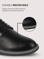Men Black Formal Lace Up Derby Shoes|TPR Welted Sole for Optimal Traction Grip|Round Toe Shoe with Comfort for Office, Meeting, Travel, Events