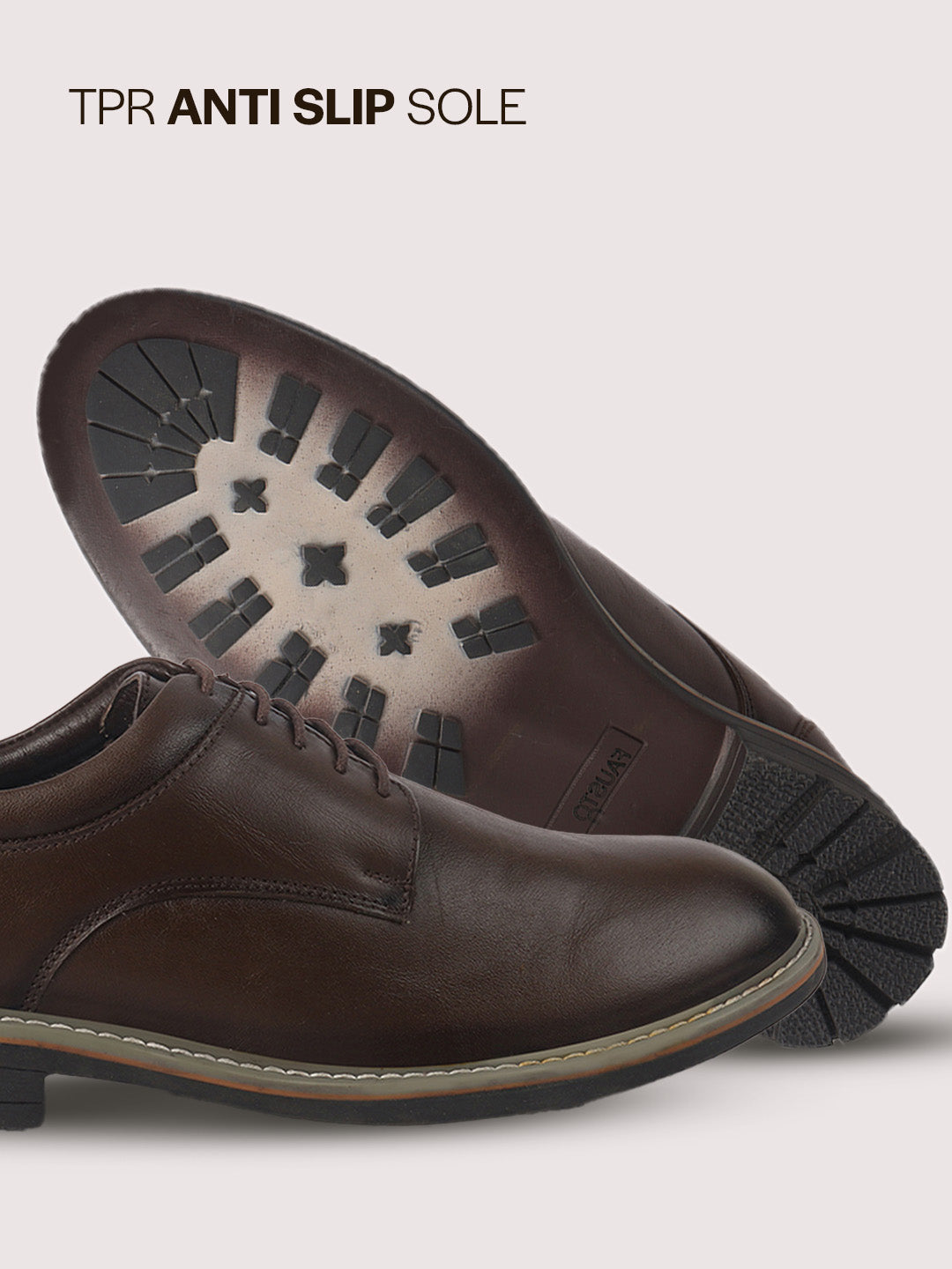 Men Brown Formal Lace Up Derby Shoes|TPR Welted Sole for Optimal Traction Grip|Round Toe Shoe with Comfort for Office, Meeting, Travel, Events
