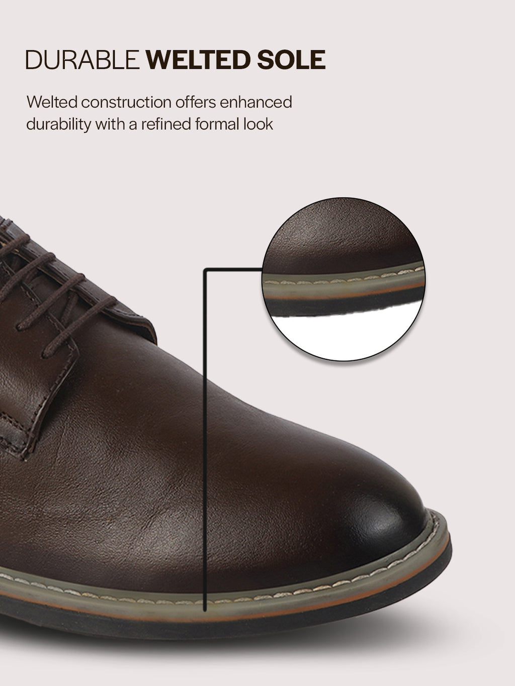 Men Brown Formal Lace Up Derby Shoes|TPR Welted Sole for Optimal Traction Grip|Round Toe Shoe with Comfort for Office, Meeting, Travel, Events