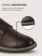 Men Brown Formal Lace Up Derby Shoes|TPR Welted Sole for Optimal Traction Grip|Round Toe Shoe with Comfort for Office, Meeting, Travel, Events