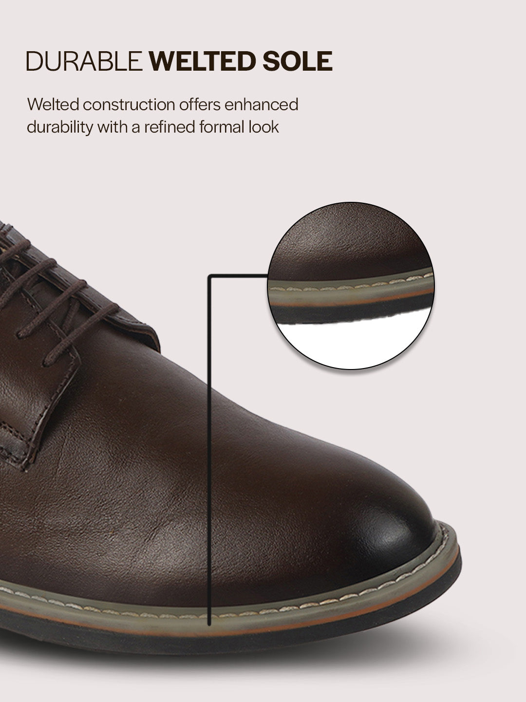 FAUSTO Men Brown Genuine Leather Formal Lace Up Derby Shoes|TPR Welted Sole for Optimal Traction Grip|Round Toe Shoe with Comfort for Office, Meeting, Travel, Events