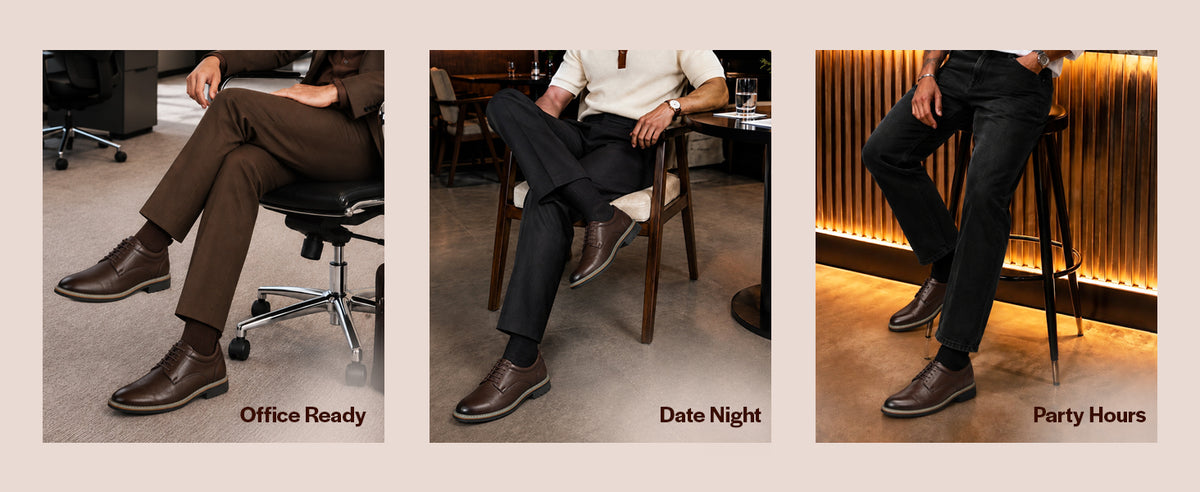 Men Brown Formal Lace Up Derby Shoes|TPR Welted Sole for Optimal Traction Grip|Round Toe Shoe with Comfort for Office, Meeting, Travel, Events