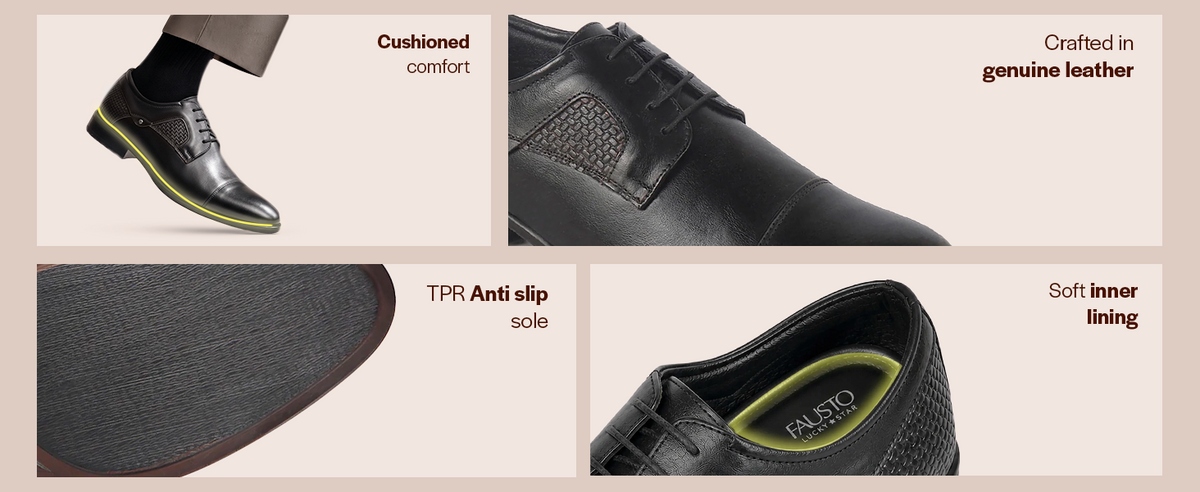 Men Brown Genuine Leather Cap Toe Formal Textured Lace Up Oxford Shoes|Anti Skid TPR Sole for All Day Long|Tuxedo Classic Brogue Shoe for Office, Wedding, Travel, Events