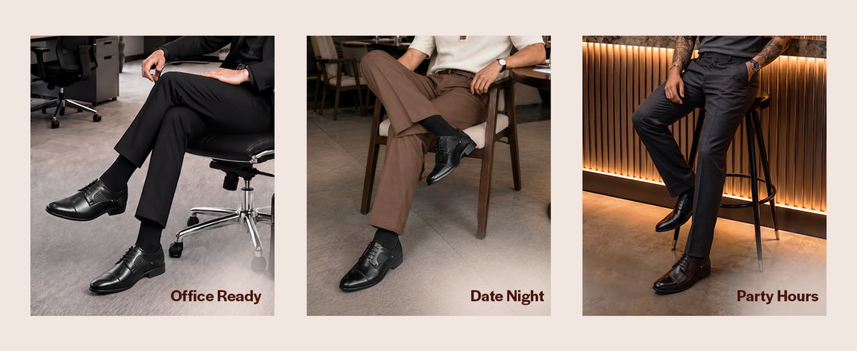 Men Brown Genuine Leather Cap Toe Formal Textured Lace Up Oxford Shoes|Anti Skid TPR Sole for All Day Long|Tuxedo Classic Brogue Shoe for Office, Wedding, Travel, Events