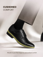 Men Black Genuine Leather Cap Toe Formal Textured Lace Up Oxford Shoes|Anti Skid TPR Sole for All Day Long|Tuxedo Classic Brogue Shoe for Office, Wedding, Travel, Events