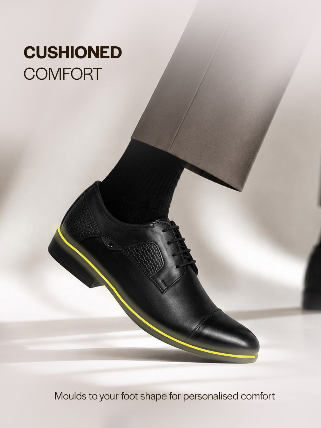 Men Black Genuine Leather Cap Toe Formal Textured Lace Up Oxford Shoes|Anti Skid TPR Sole for All Day Long|Tuxedo Classic Brogue Shoe for Office, Wedding, Travel, Events