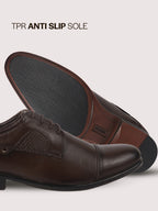 Men Brown Genuine Leather Cap Toe Formal Textured Lace Up Oxford Shoes|Anti Skid TPR Sole for All Day Long|Tuxedo Classic Brogue Shoe for Office, Wedding, Travel, Events