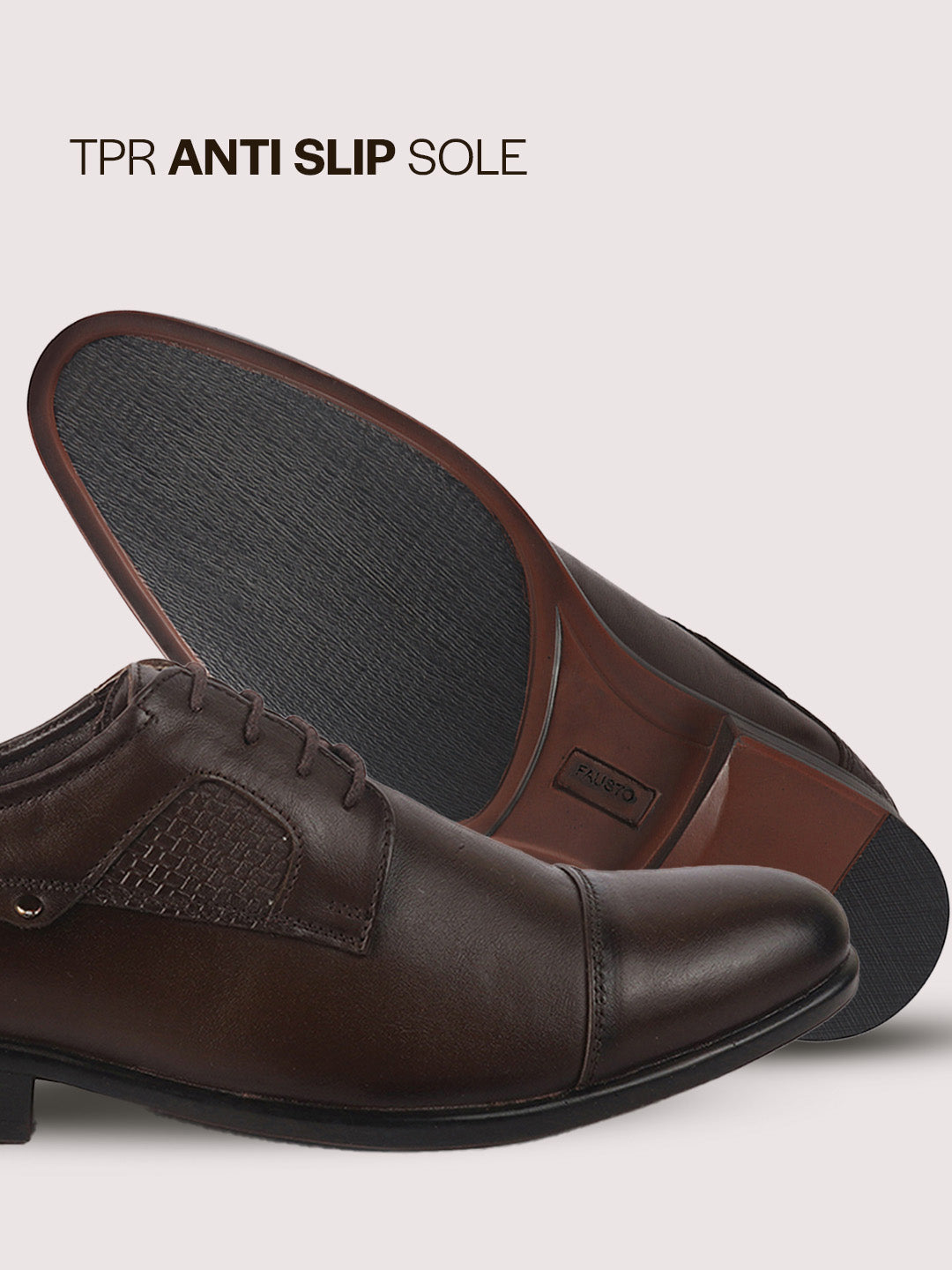 Men Brown Genuine Leather Cap Toe Formal Textured Lace Up Oxford Shoes|Anti Skid TPR Sole for All Day Long|Tuxedo Classic Brogue Shoe for Office, Wedding, Travel, Events