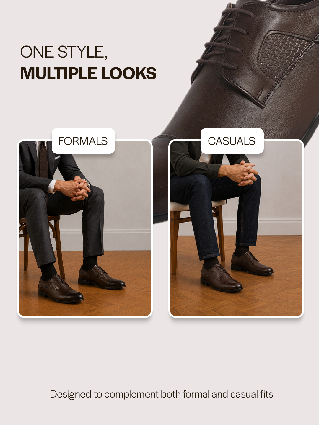 Men Brown Genuine Leather Cap Toe Formal Textured Lace Up Oxford Shoes|Anti Skid TPR Sole for All Day Long|Tuxedo Classic Brogue Shoe for Office, Wedding, Travel, Events
