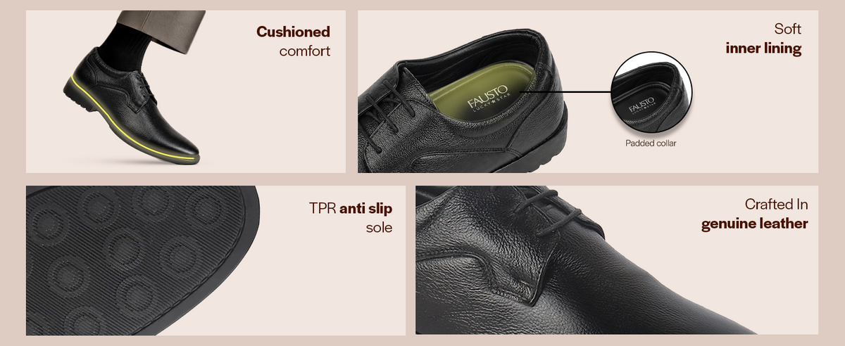 Men Black Genuine Leather Lace Up Formal Derby Shoes|TPR Welted Sole for All Day Comfort|Memory Cushioned Insole Shoe for Office, Meeting, Travel, Events