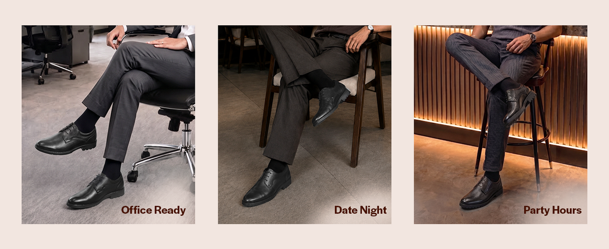 Men Black Genuine Leather Lace Up Formal Derby Shoes|TPR Welted Sole for All Day Comfort|Memory Cushioned Insole Shoe for Office, Meeting, Travel, Events