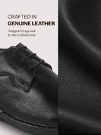 Men Black Genuine Leather Lace Up Formal Derby Shoes|TPR Welted Sole for All Day Comfort|Memory Cushioned Insole Shoe for Office, Meeting, Travel, Events