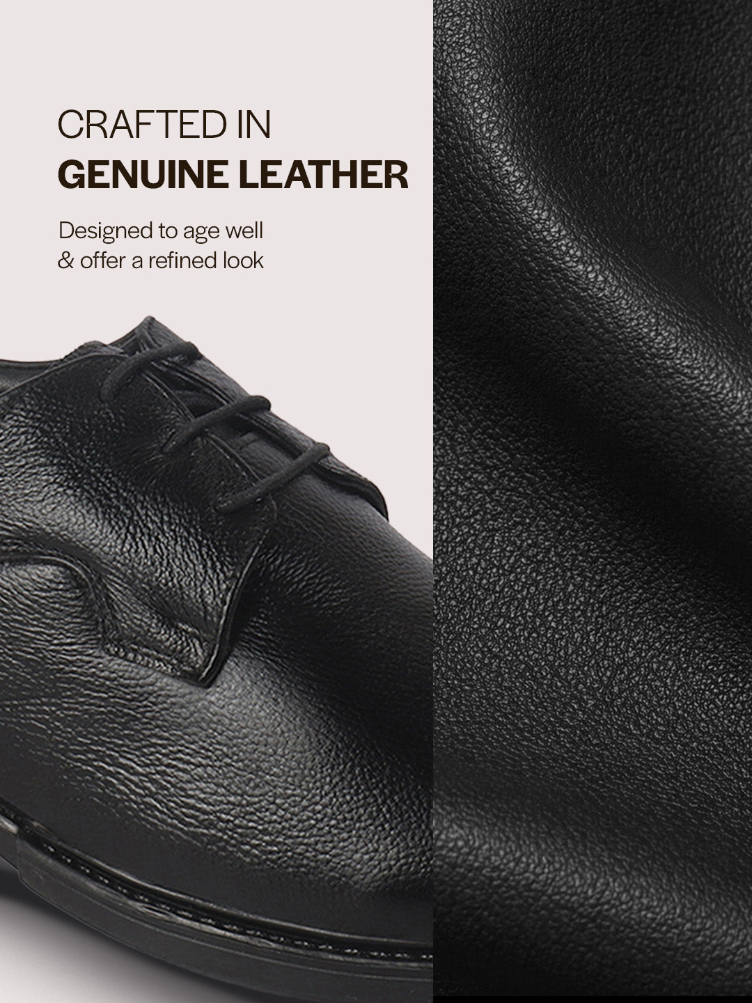 Men Black Genuine Leather Lace Up Formal Derby Shoes|TPR Welted Sole for All Day Comfort|Memory Cushioned Insole Shoe for Office, Meeting, Travel, Events