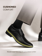 Men Black Genuine Leather Lace Up Formal Derby Shoes|TPR Welted Sole for All Day Comfort|Memory Cushioned Insole Shoe for Office, Meeting, Travel, Events