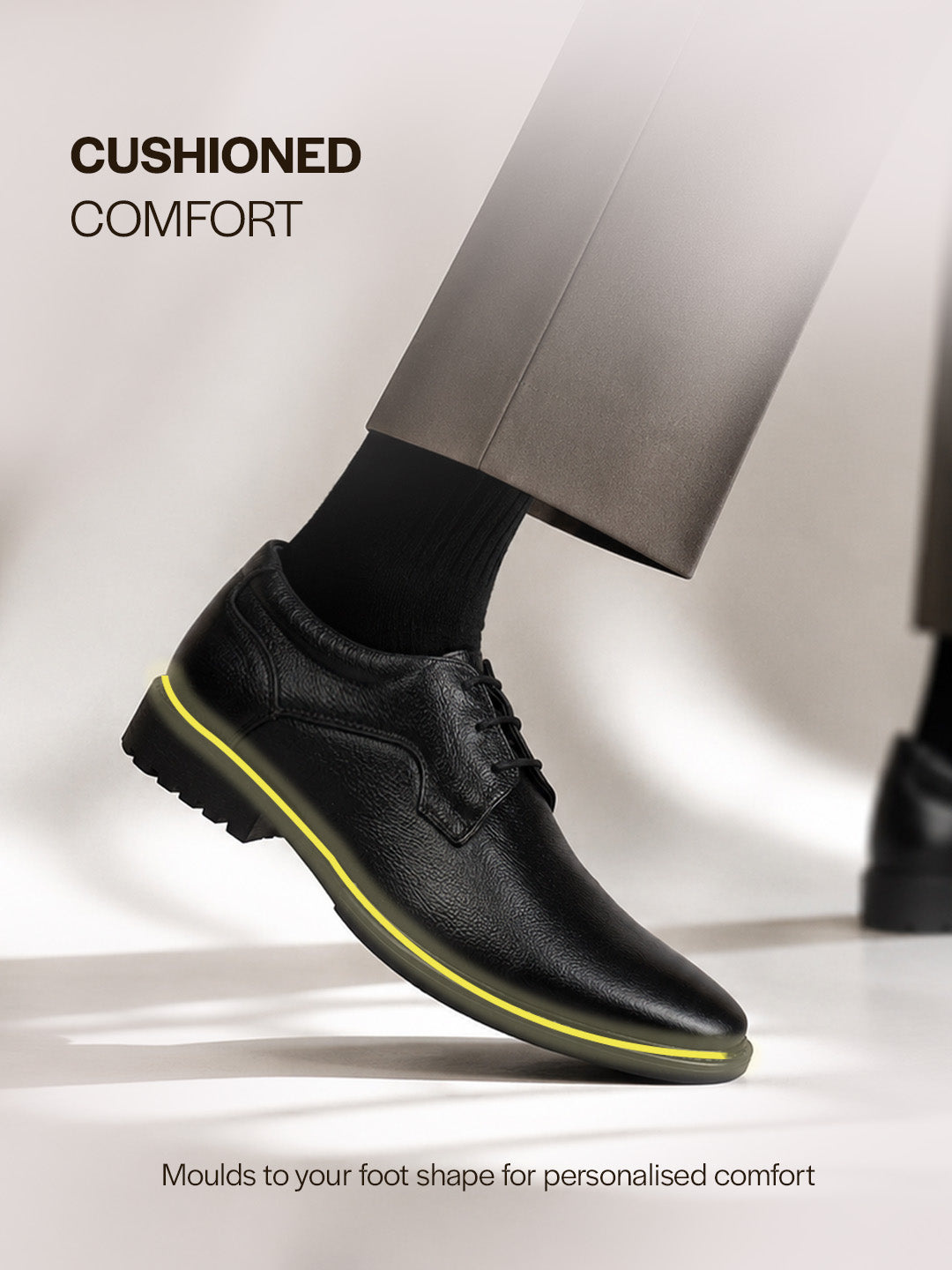Men Black Genuine Leather Lace Up Formal Derby Shoes|TPR Welted Sole for All Day Comfort|Memory Cushioned Insole Shoe for Office, Meeting, Travel, Events