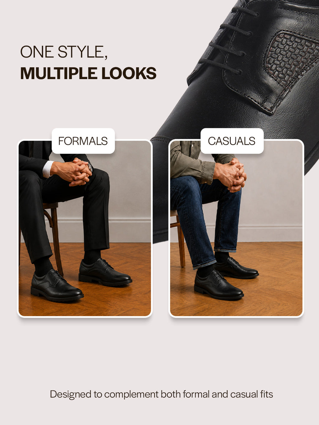 Men Black Genuine Leather Lace Up Formal Derby Shoes|TPR Welted Sole for All Day Comfort|Memory Cushioned Insole Shoe for Office, Meeting, Travel, Events