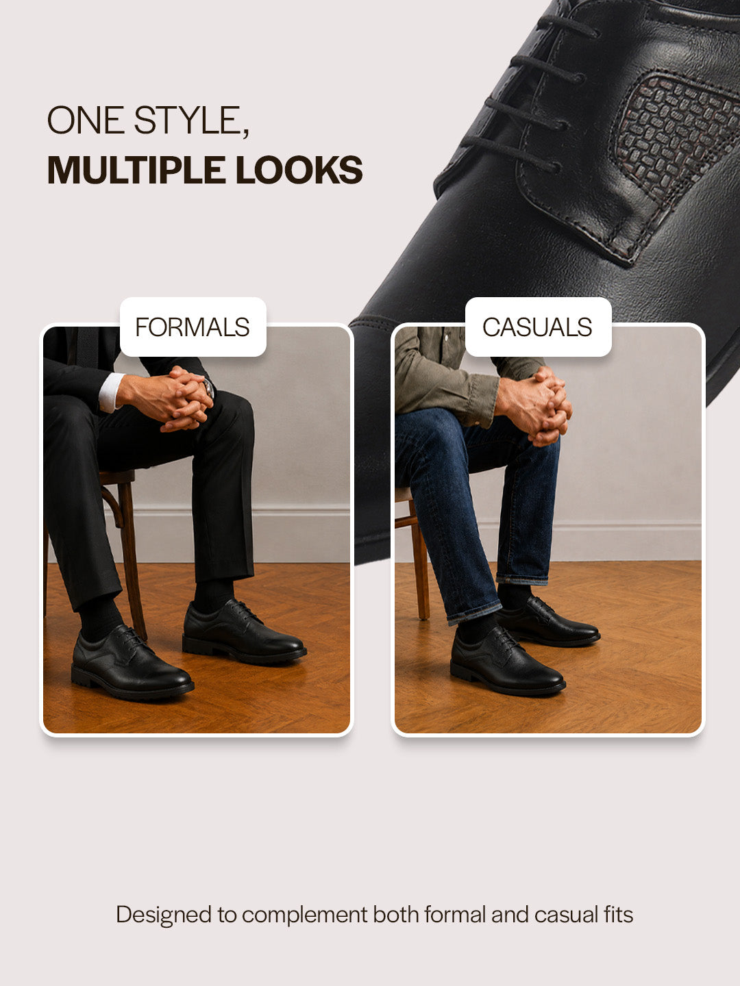 Men Black Genuine Leather Lace Up Formal Derby Shoes|TPR Welted Sole for All Day Comfort|Memory Cushioned Insole Shoe for Office, Meeting, Travel, Events