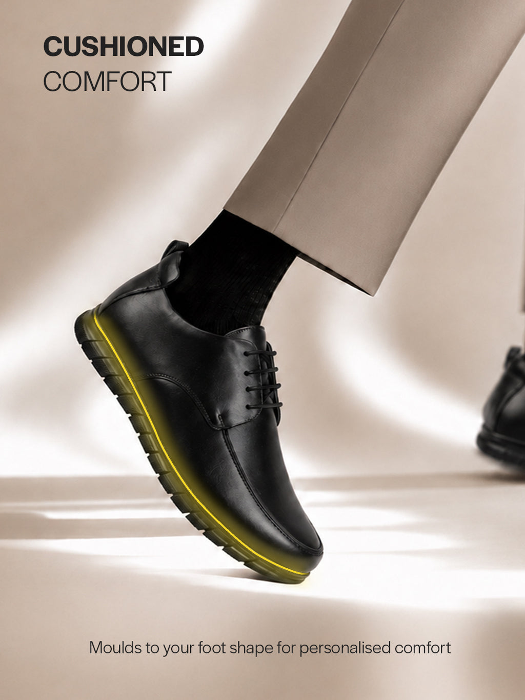 Men Black Genuine Leather Formal Lace Up Derby Shoe for Office|Collar Padded Back Support Shoe for Travel, Meetings, Events|Flexible Fit, Durable Slip Resistant Sole