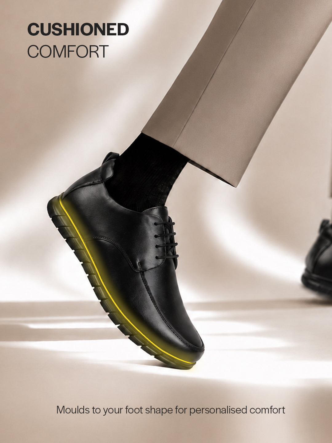 Men Black Genuine Leather Formal Lace Up Derby Shoe for Office|Collar Padded Back Support Shoe for Travel, Meetings, Events|Flexible Fit, Durable Slip Resistant Sole
