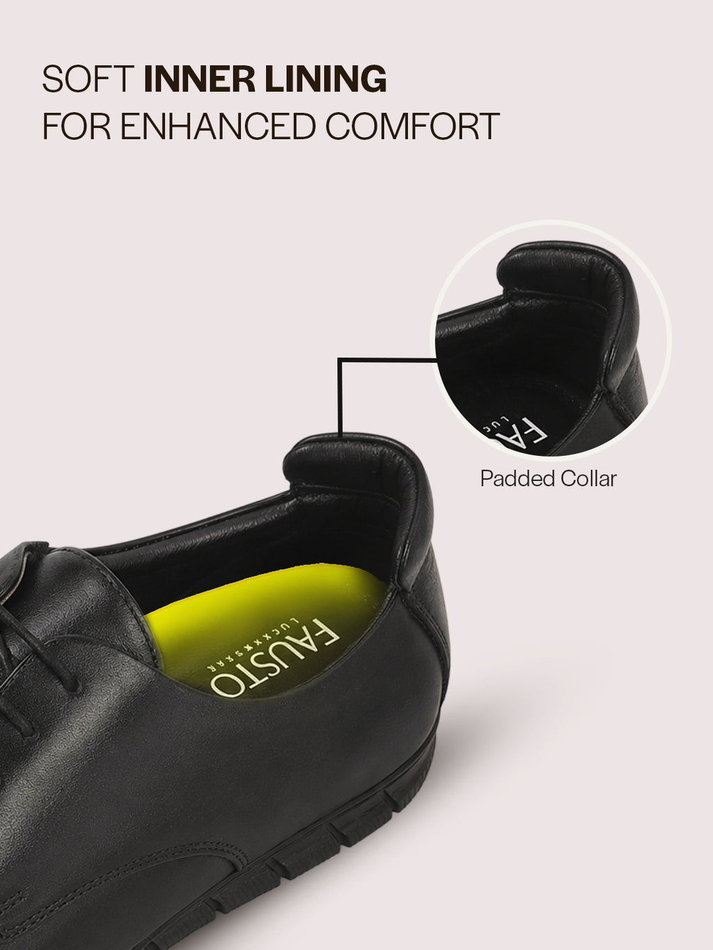 Men Black Genuine Leather Formal Lace Up Derby Shoe for Office|Collar Padded Back Support Shoe for Travel, Meetings, Events|Flexible Fit, Durable Slip Resistant Sole