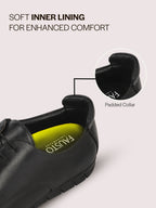 Men Black Genuine Leather Formal Lace Up Derby Shoe for Office|Collar Padded Back Support Shoe for Travel, Meetings, Events|Flexible Fit, Durable Slip Resistant Sole
