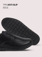 Men Black Genuine Leather Formal Lace Up Derby Shoe for Office|Collar Padded Back Support Shoe for Travel, Meetings, Events|Flexible Fit, Durable Slip Resistant Sole