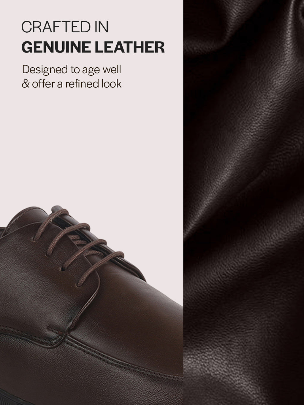 Men Brown Genuine Leather Formal Lace Up Derby Shoe for Office|Collar Padded Back Support Shoe for Travel, Meetings, Events|Flexible Fit, Durable Slip Resistant Sole