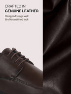 Men Brown Genuine Leather Formal Lace Up Derby Shoe for Office|Collar Padded Back Support Shoe for Travel, Meetings, Events|Flexible Fit, Durable Slip Resistant Sole