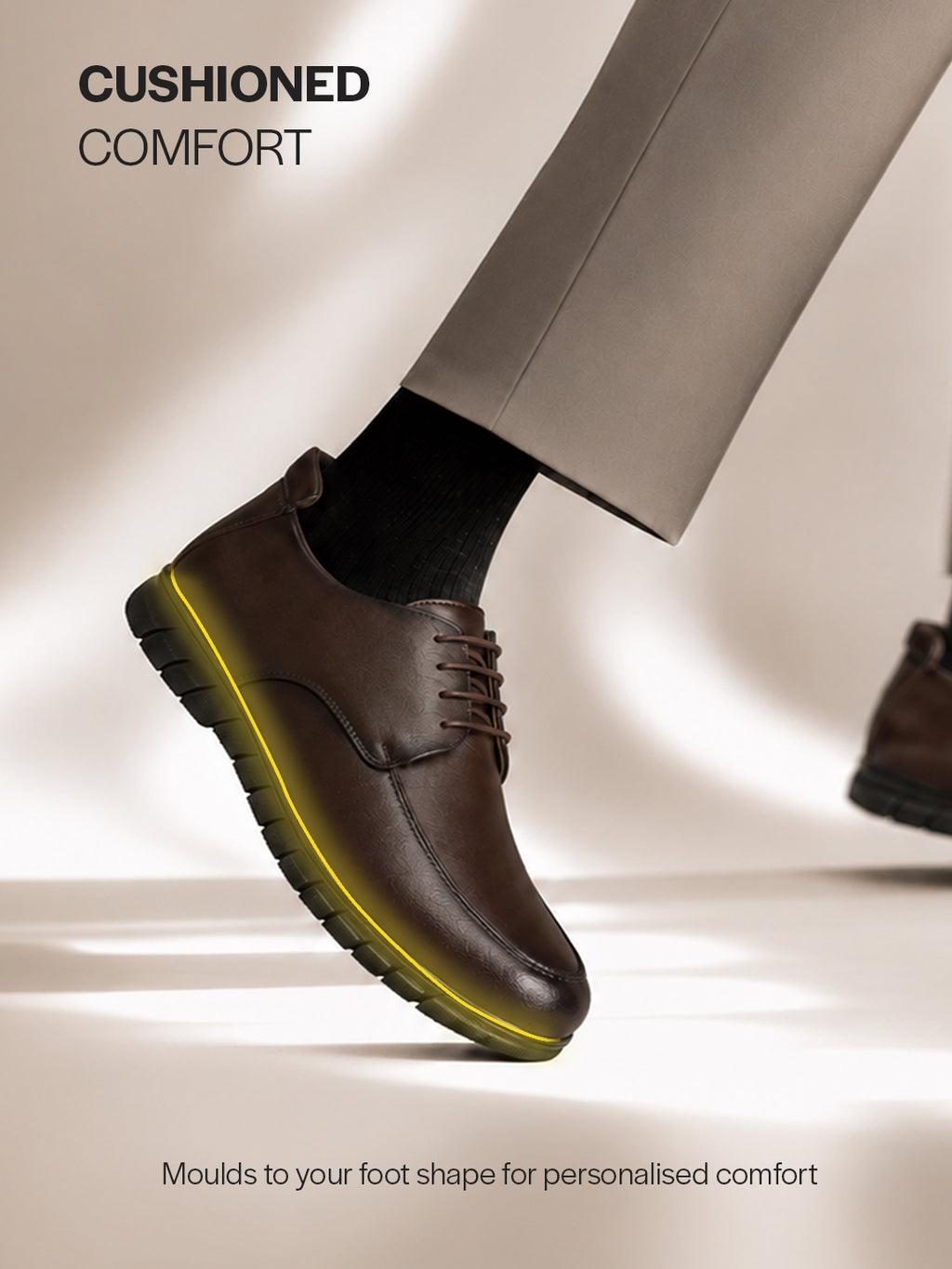 Men Brown Genuine Leather Formal Lace Up Derby Shoe for Office|Collar Padded Back Support Shoe for Travel, Meetings, Events|Flexible Fit, Durable Slip Resistant Sole