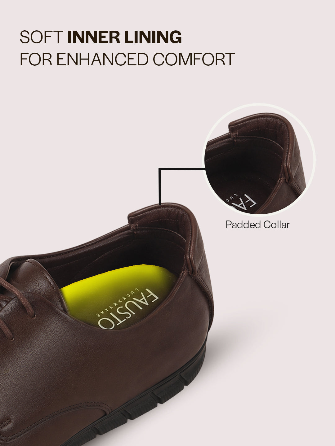 Men Brown Genuine Leather Formal Lace Up Derby Shoe for Office|Collar Padded Back Support Shoe for Travel, Meetings, Events|Flexible Fit, Durable Slip Resistant Sole