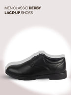 Men Black Genuine Leather Round Toe Formal Lace Up Derby Shoes|Memory Cushioned Insole Shoe for Office, Meeting, Travel, Events|TPR Welted Sole for All Day Long
