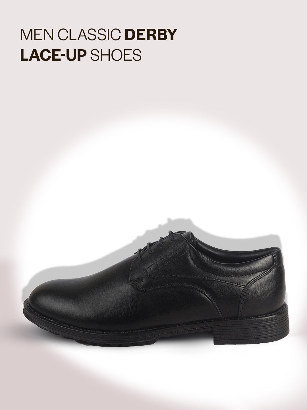 Men Black Genuine Leather Round Toe Formal Lace Up Derby Shoes|Memory Cushioned Insole Shoe for Office, Meeting, Travel, Events|TPR Welted Sole for All Day Long