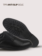 Men Black Genuine Leather Round Toe Formal Lace Up Derby Shoes|Memory Cushioned Insole Shoe for Office, Meeting, Travel, Events|TPR Welted Sole for All Day Long